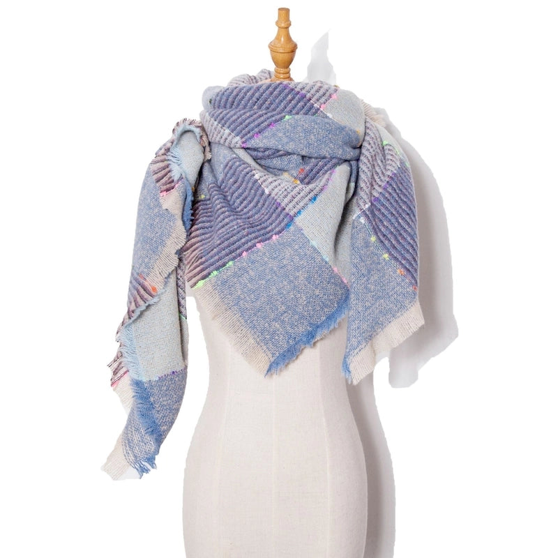Hot New Autumn And Winter Square Scarf Split Women's Shawl Bristle Triangular Binder Plaid Scarf