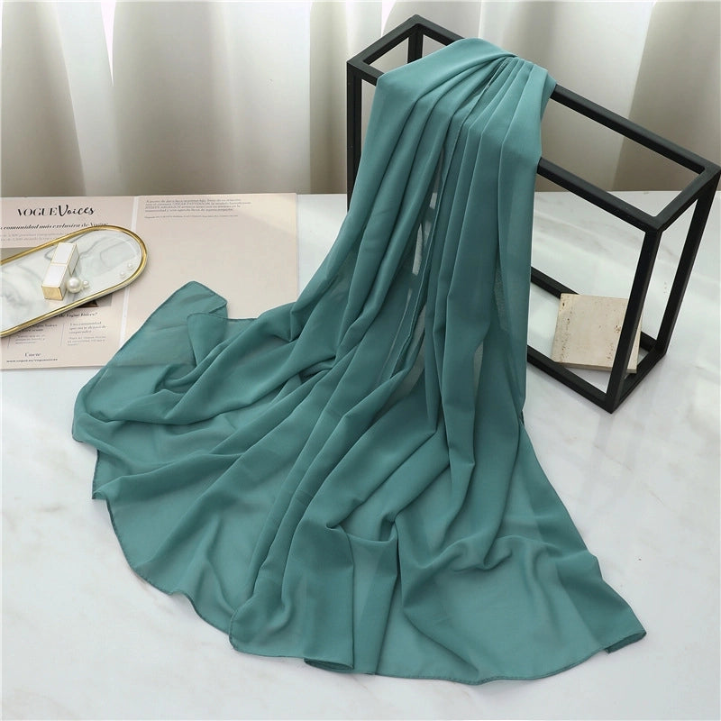 Pearl Chiffon Scarf Solid Color Rectangular Scarf Women's Shawl Basic Scarf