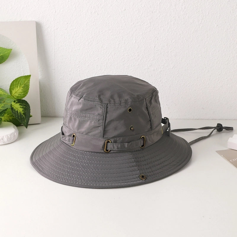 Women's Casual Japanese Style Solid Color Iron Button Wide Eaves Bucket Hat