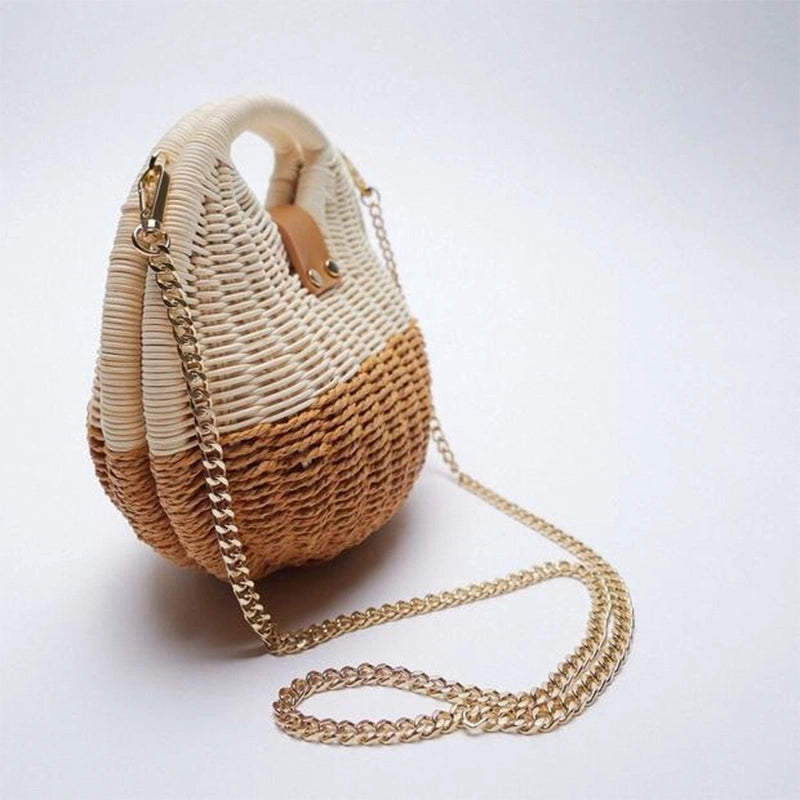 Women's Small Straw Color Block Vacation Beach Weave Lock Clasp Straw Bag