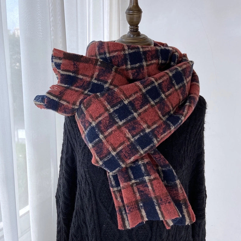 Women's Vintage Style Plaid Imitation Cashmere Scarf