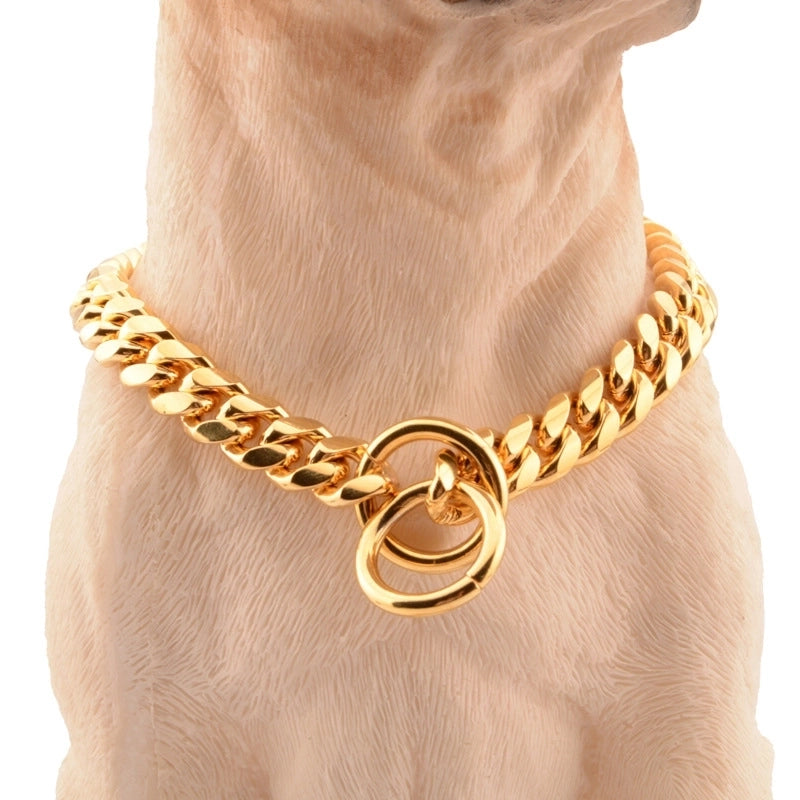 10mm Small And Medium-sized Pet Dog Chain Stainless Steel Titanium Steel Gold Cuban Chain Dog Collar Necklace Cat Chain One-piece Delivery