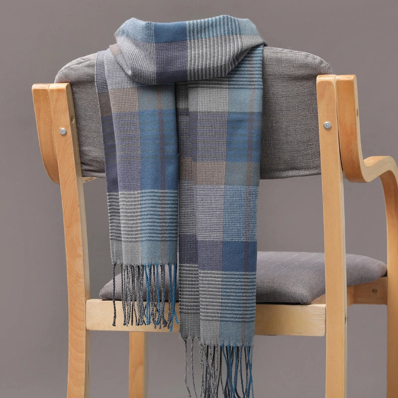 Autumn And Winter Men's Plaid Scarf British Plaid Cashmere Tassel Couple Parent-child Men's Scarf