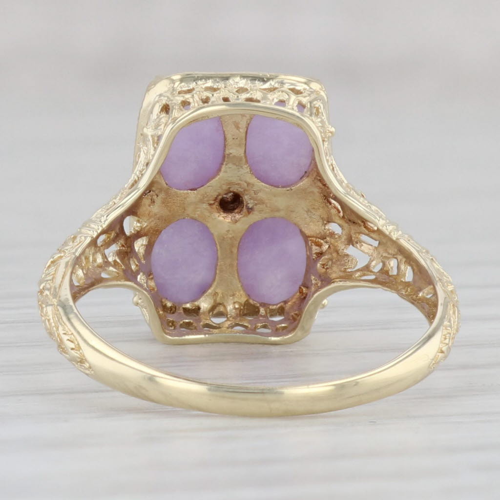 Lavender Jadeite Jade Diamond Filigree Ring 14k Yellow Gold Size 8