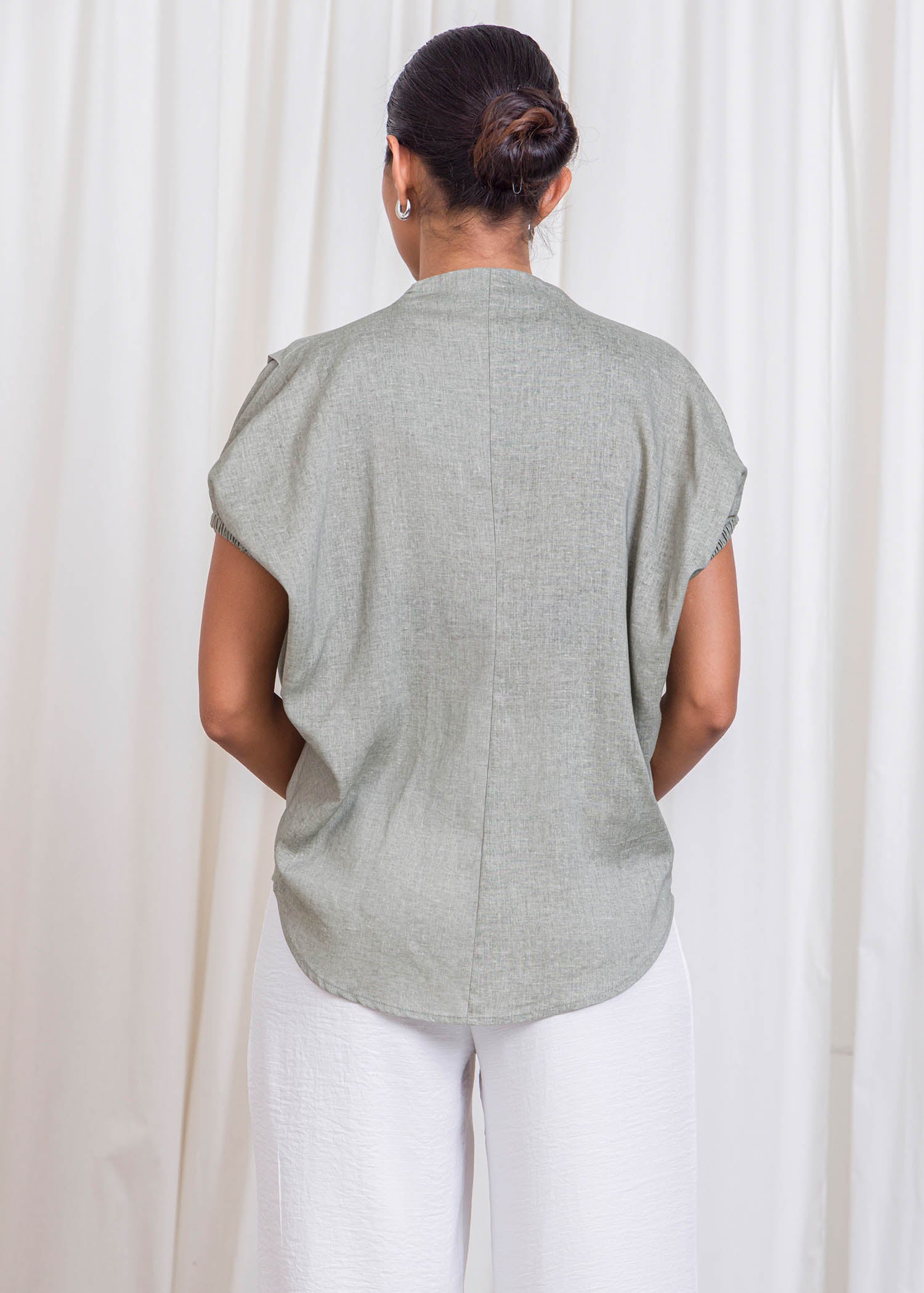 V Neck Blouse With Front Pleat