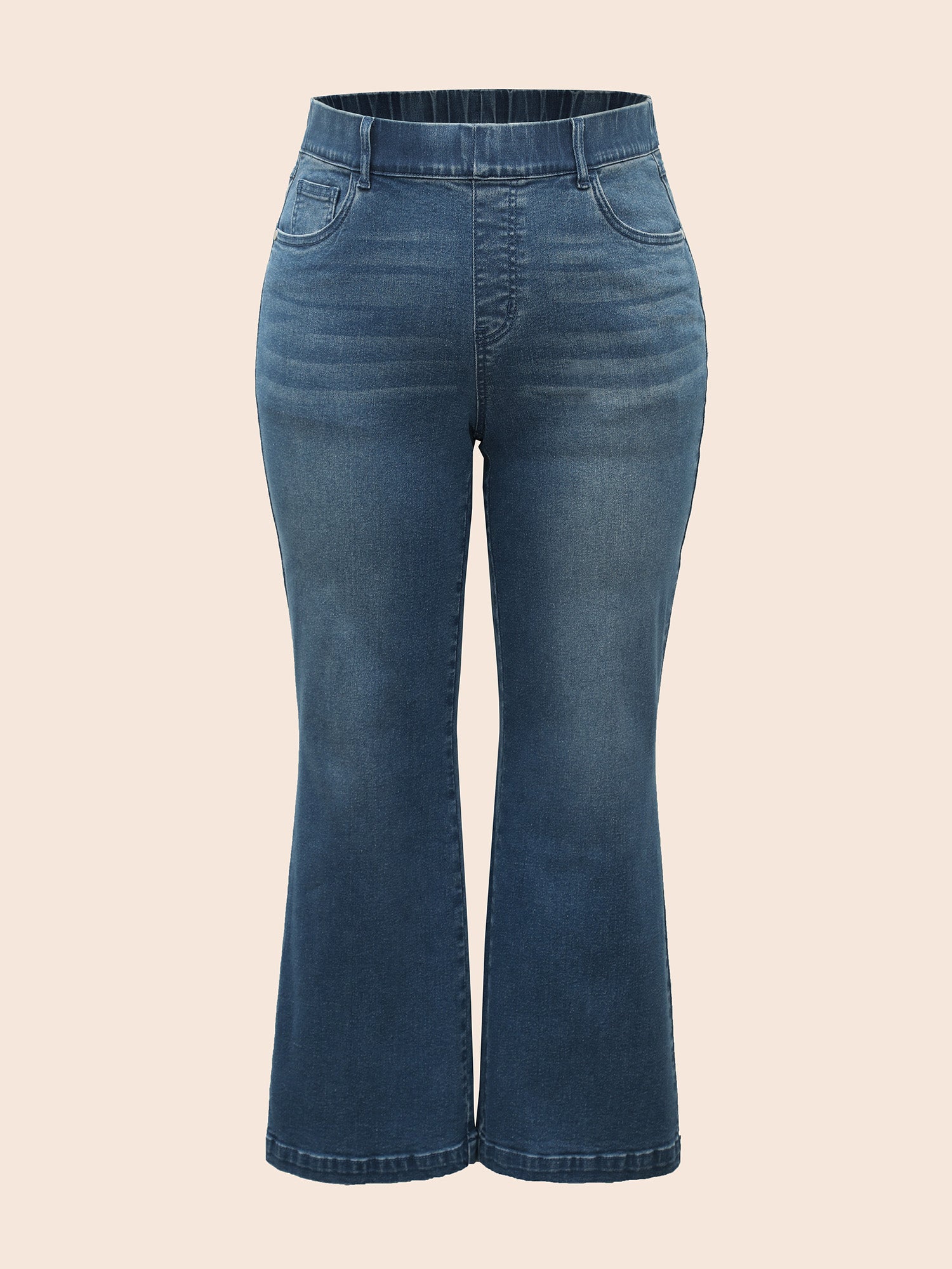 Medium Wash Elastic Waist Straight Leg Jeans