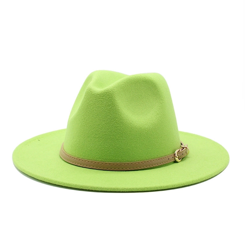 Unisex Basic Solid Color Big Eaves Flat Eaves Fedora Hat