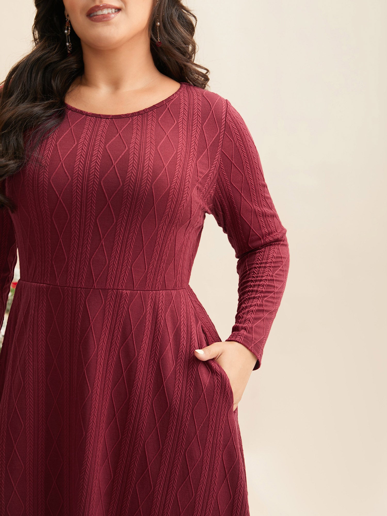 Textured Knit Fit-And-Flare Midi Dress