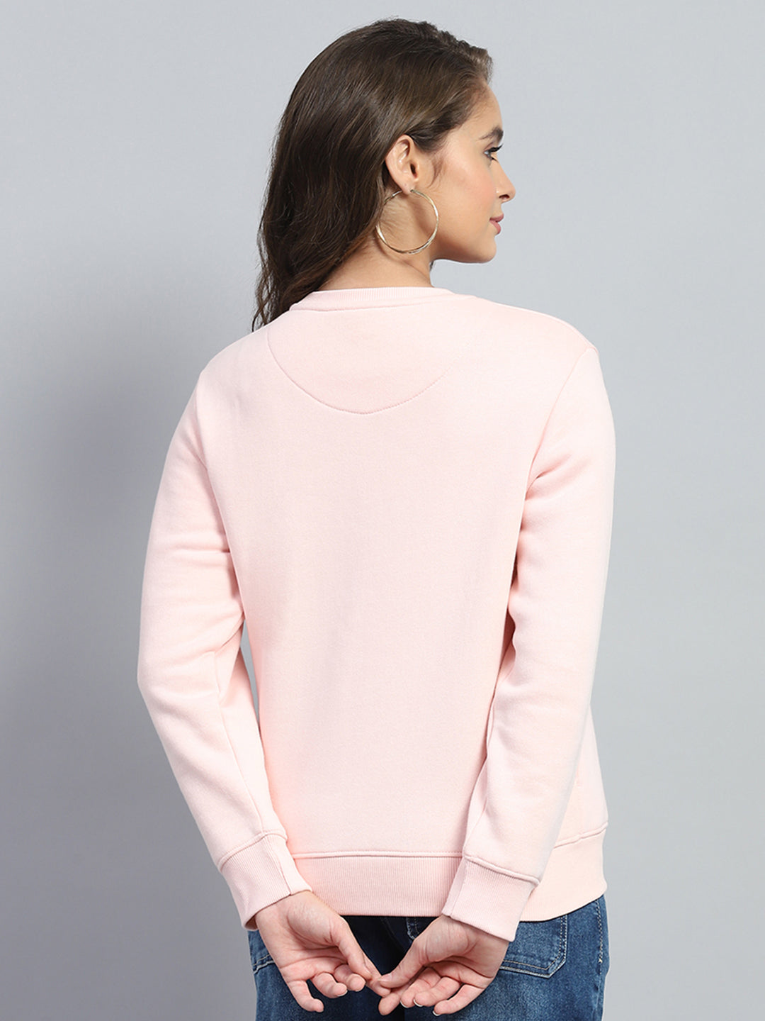 Women Pink Printed Round Neck Full Sleeve Sweatshirt