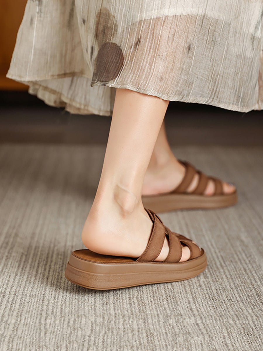 Women Summer Casual Leather Weave Slippers