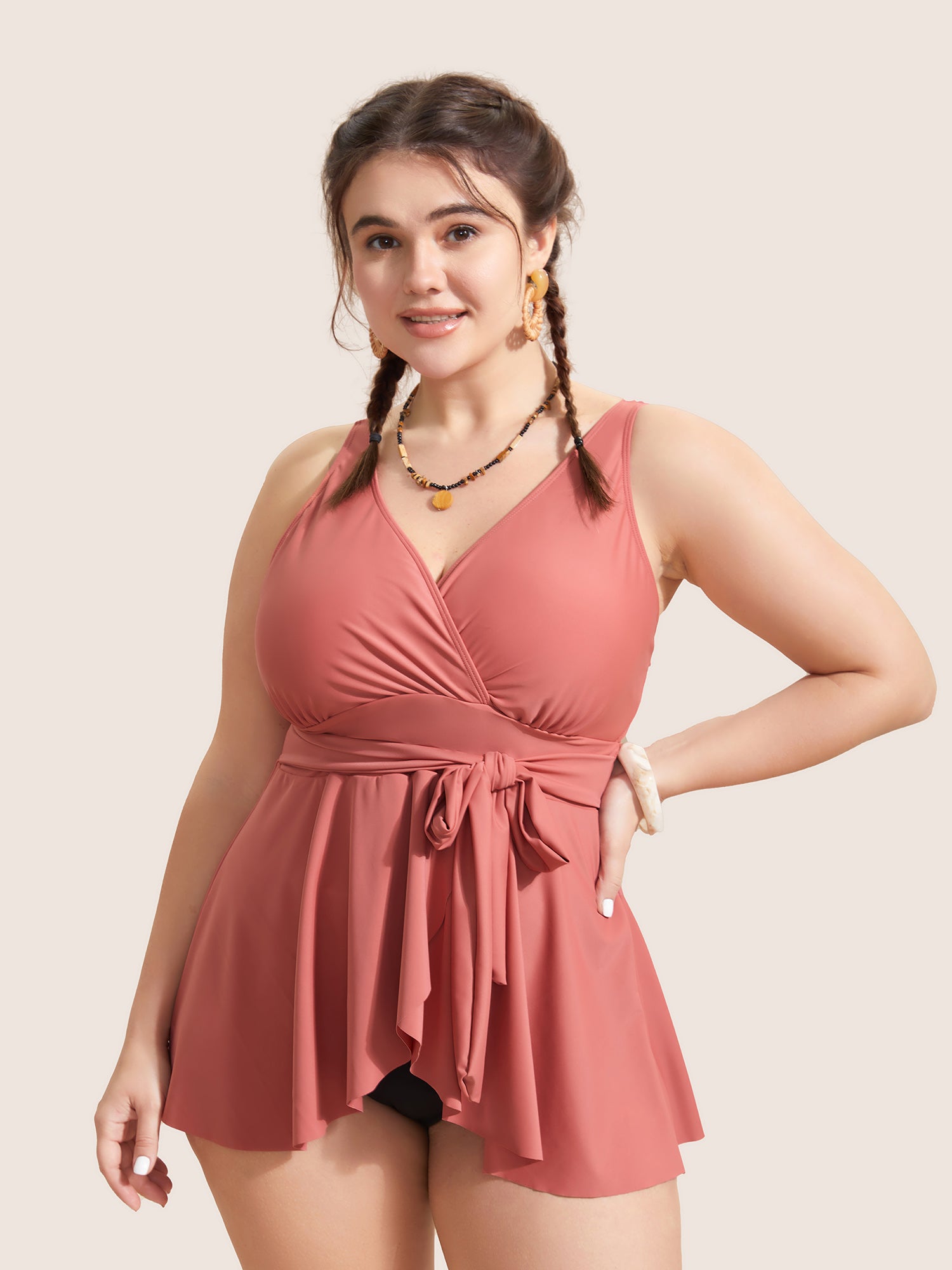 Plain Ties Gathered Slit Front Swim Top