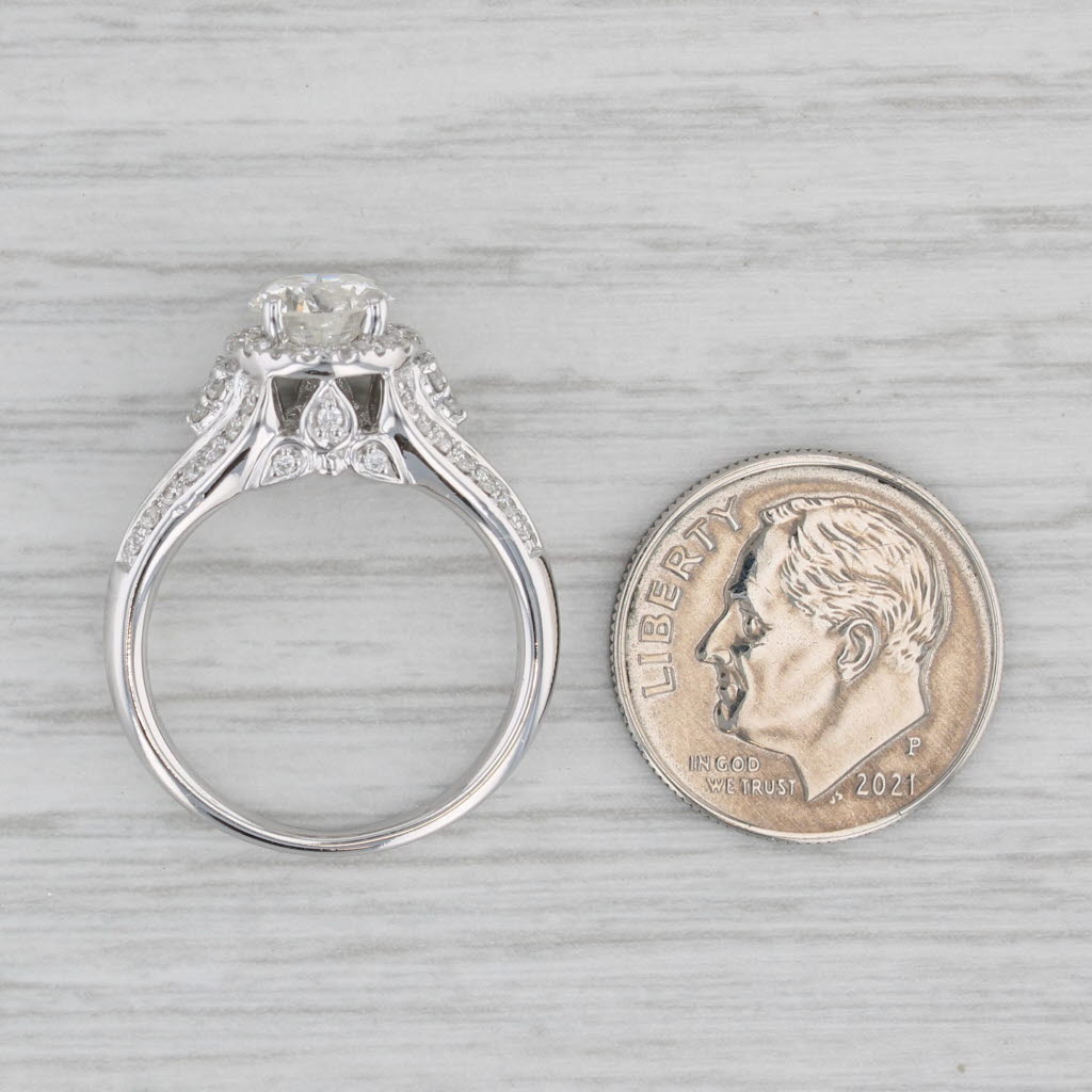 1.53ctw Round Diamond Halo Engagement Ring 14k White Gold Size 6 Demetrios
