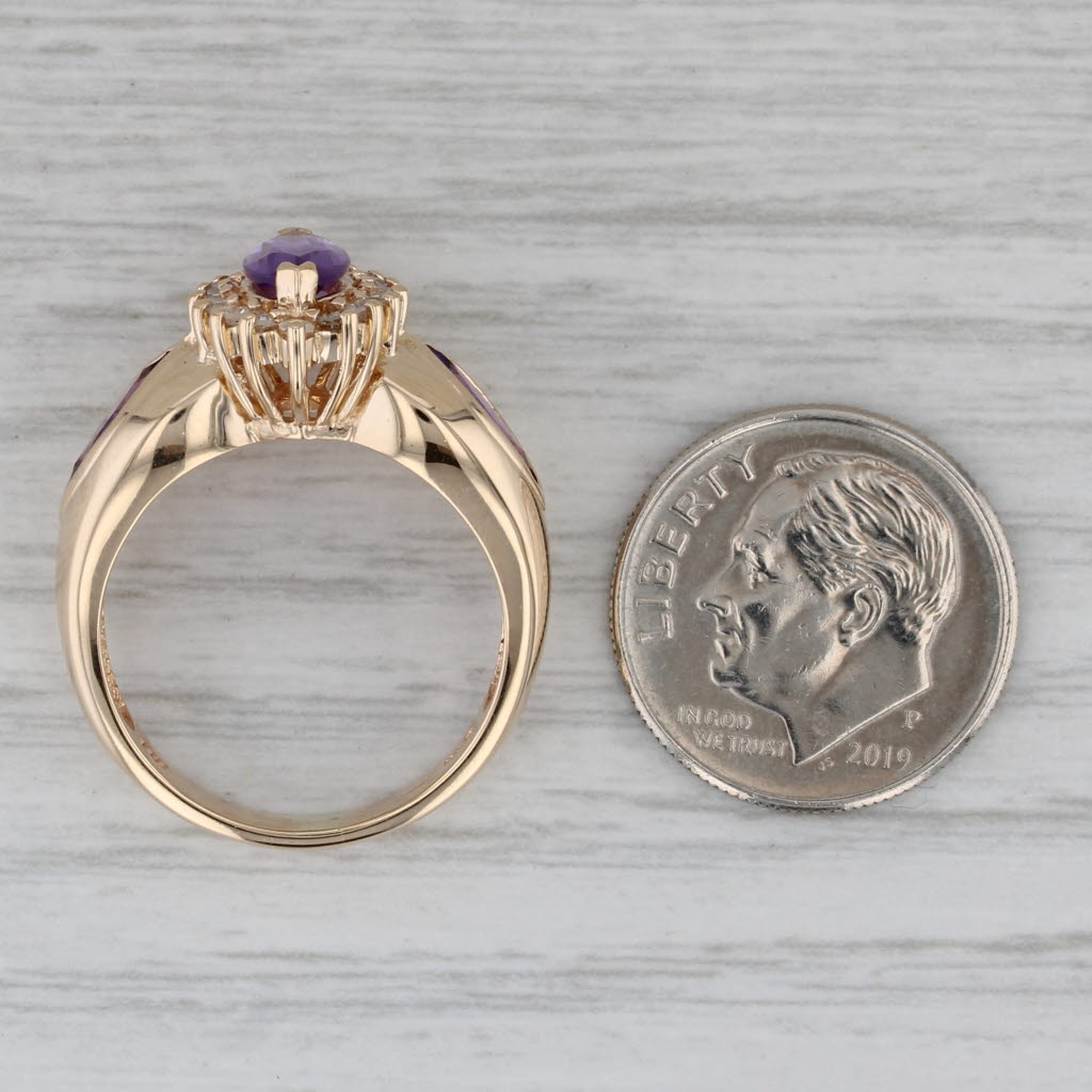 2.05ctw Marquise Amethyst Diamond Halo Ring 14k Yellow Gold Size 7