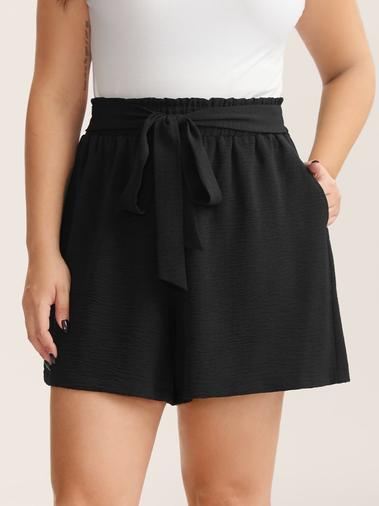 Belted Wide-Leg Solid Shorts