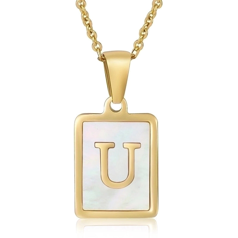 Minimalist Letter Stainless Steel Titanium Steel Plating Inlay Shell 18k Gold Plated Pendant Necklace