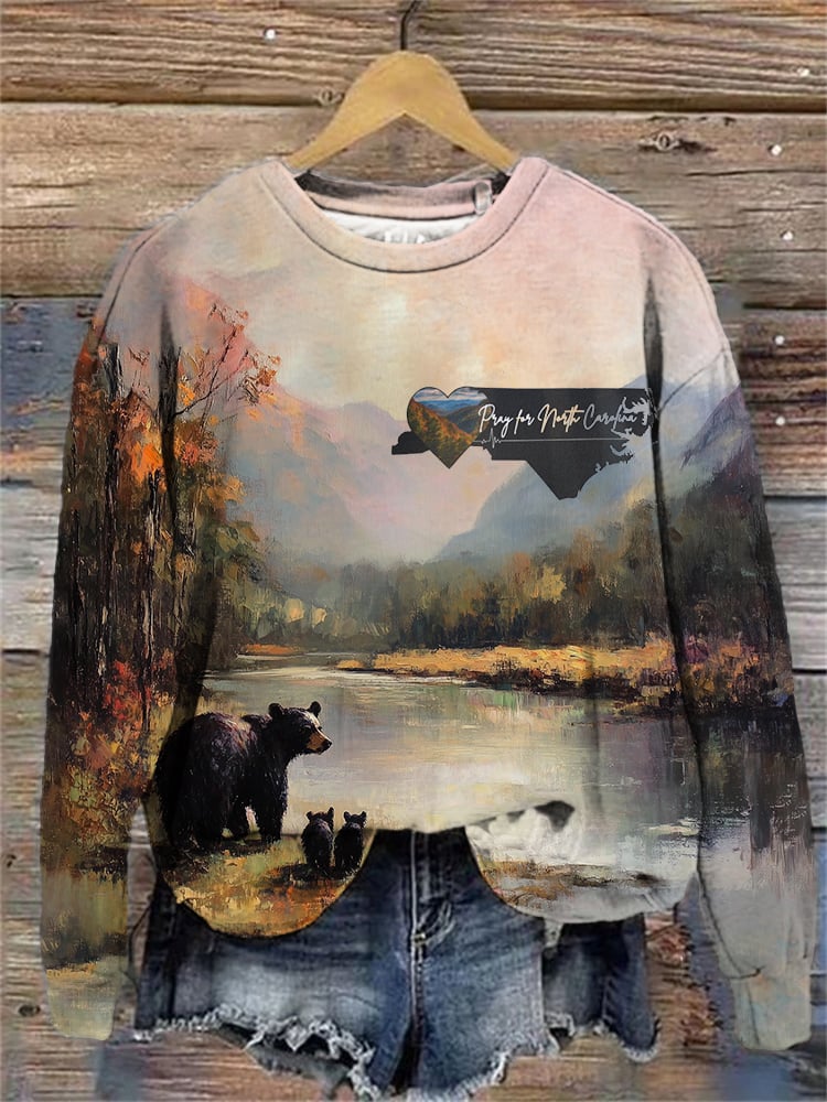 Women's Pray For North Carolina Watercolor Appalachian Print Casual Sweatshirt