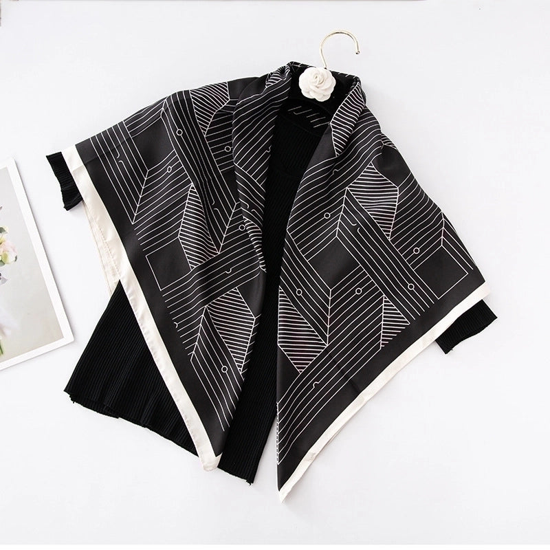 Women's Basic Minimalist Color Block Flower Satin Silk Scarf