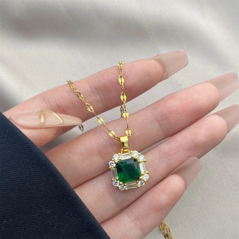 Vintage Style Geometric Stainless Steel Plating Inlay Zircon Pendant Necklace
