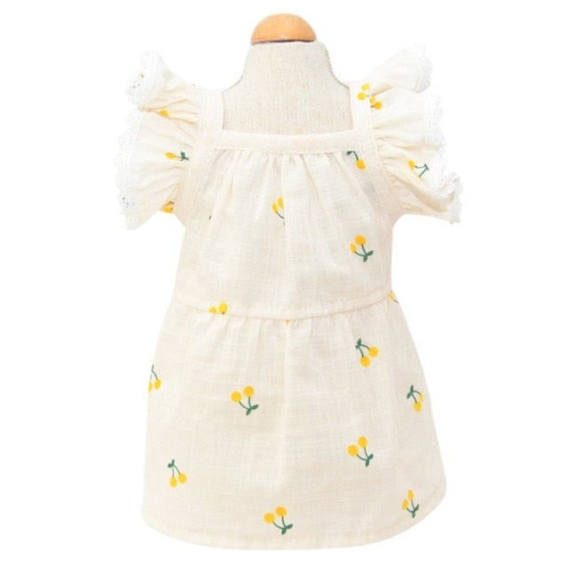 Cherry Printed Dog Cat Dress With Hat