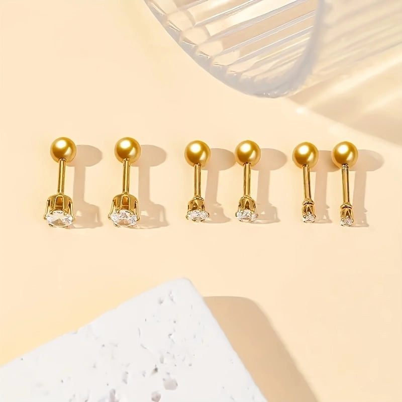 3 Pairs Minimalist Classic Style Geometric 304 Stainless Steel 18K Gold Plated Cartilage Earrings