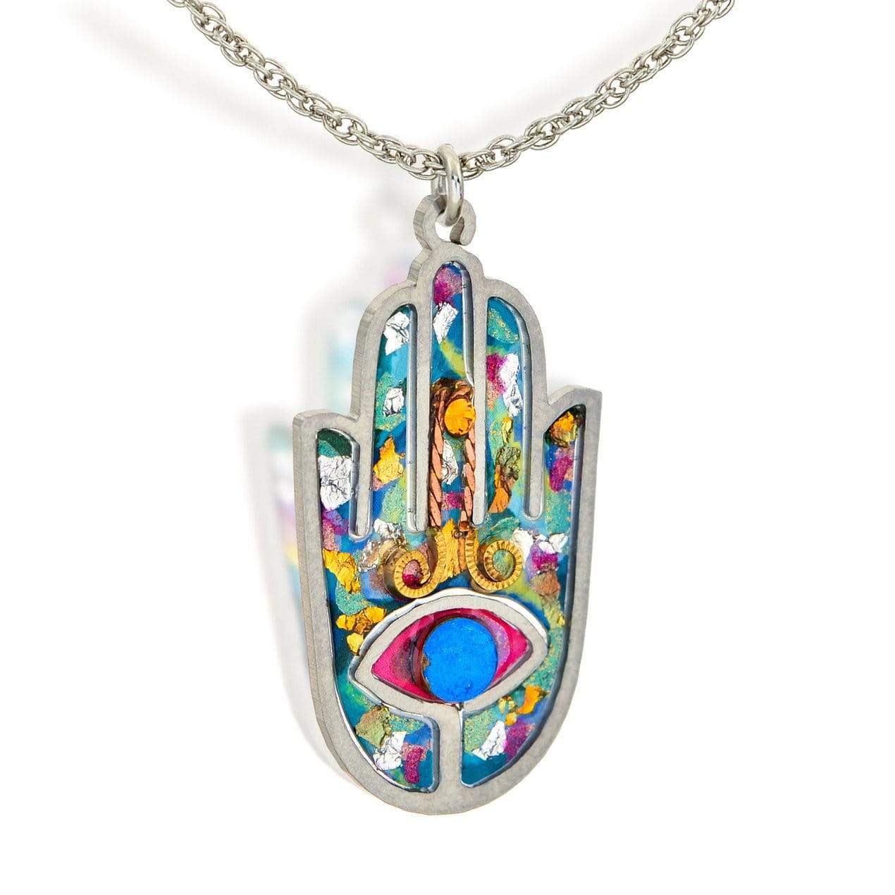 Seeka Handpainted Colorful Hamsa Necklace - Choice of Color