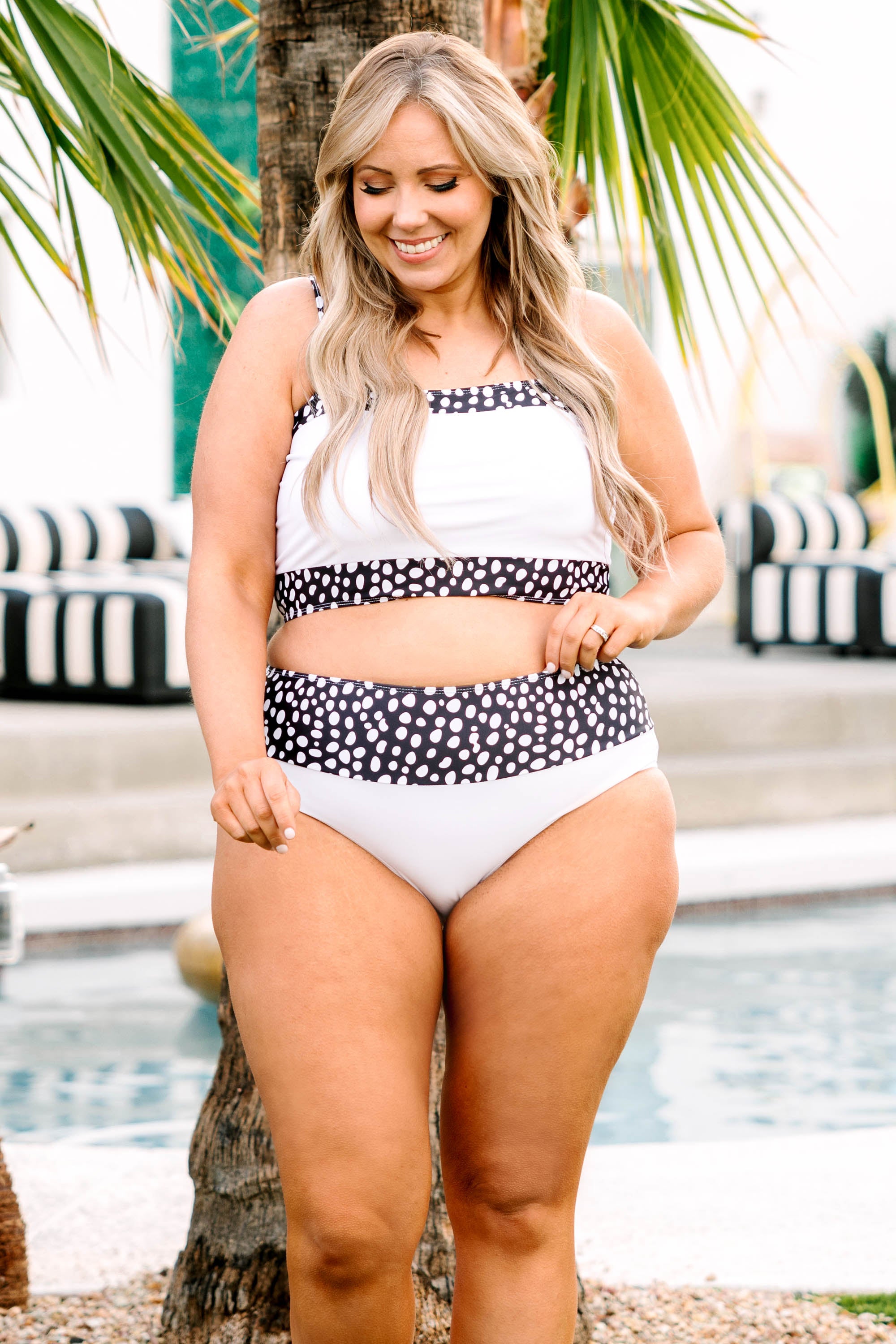 Hidden Islands Swim Top. White/Dalmatian