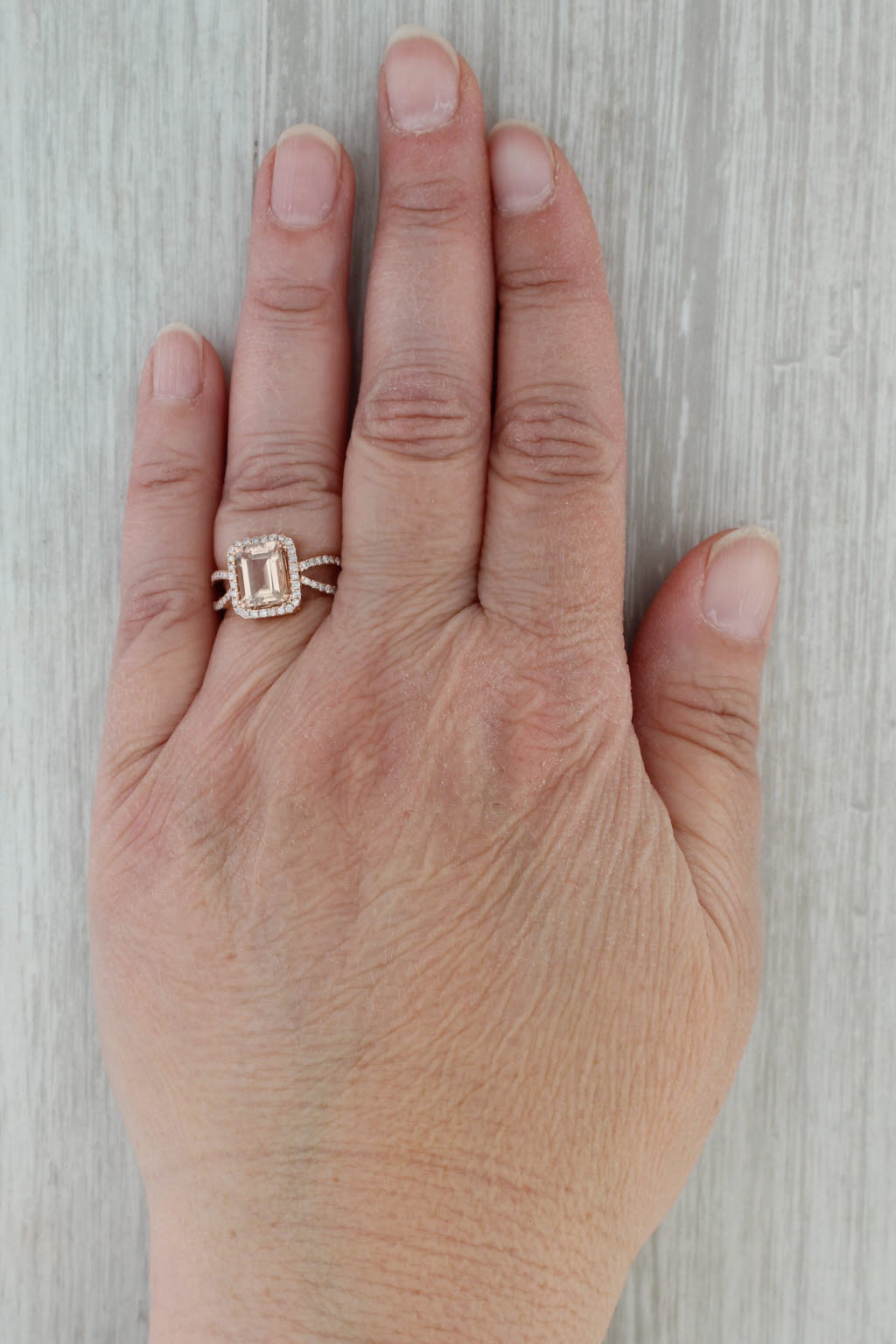 1.54ctw Morganite Diamond Halo Ring 14k Rose Gold Size 5.25 Engagement