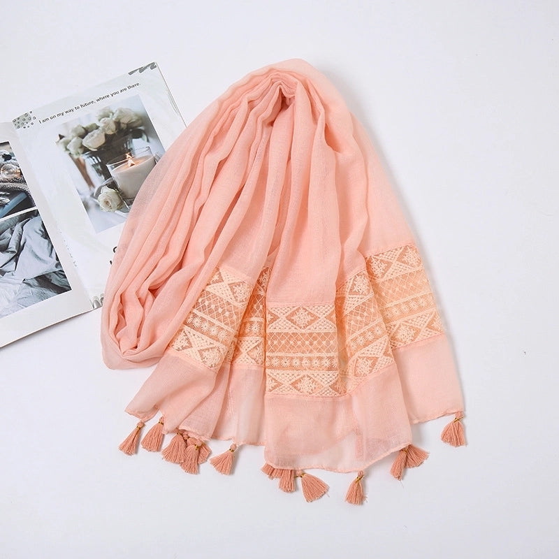 Fashion Lace Tassel Scarf Women's Solid Color Hanging Spring And Autumn Shawl Scarf
