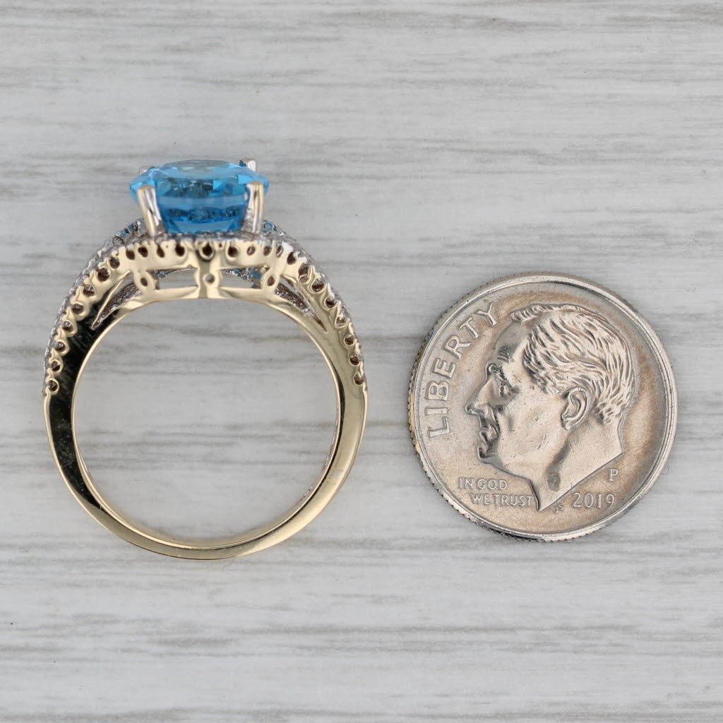 4.50ctw Oval Blue Topaz Diamond Ring 14k Yellow Gold Size 7