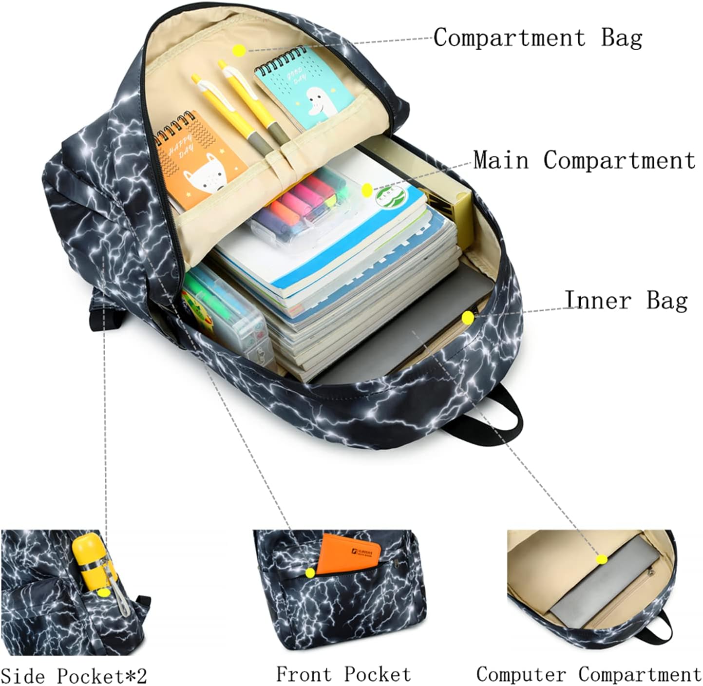 Boy School Backpack Elementary Middle Lightning Bookbag Laptop Teenager Waterproof Lightweight 17 Inches (1-Blue)