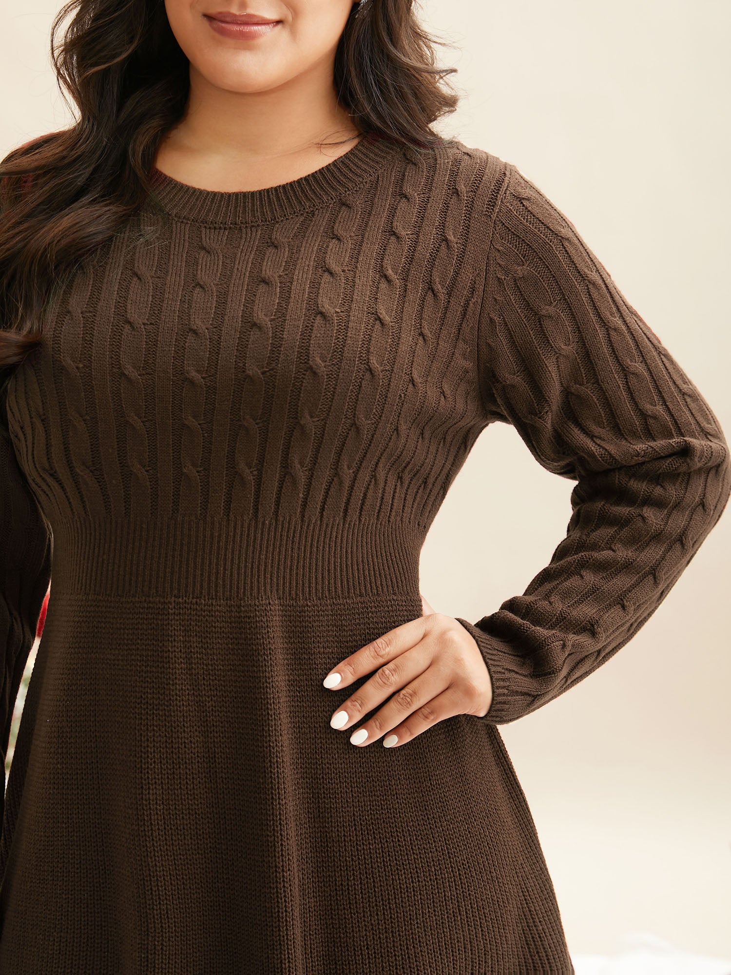 Cable Knit Fit-and-Flare Midi Sweater Dress