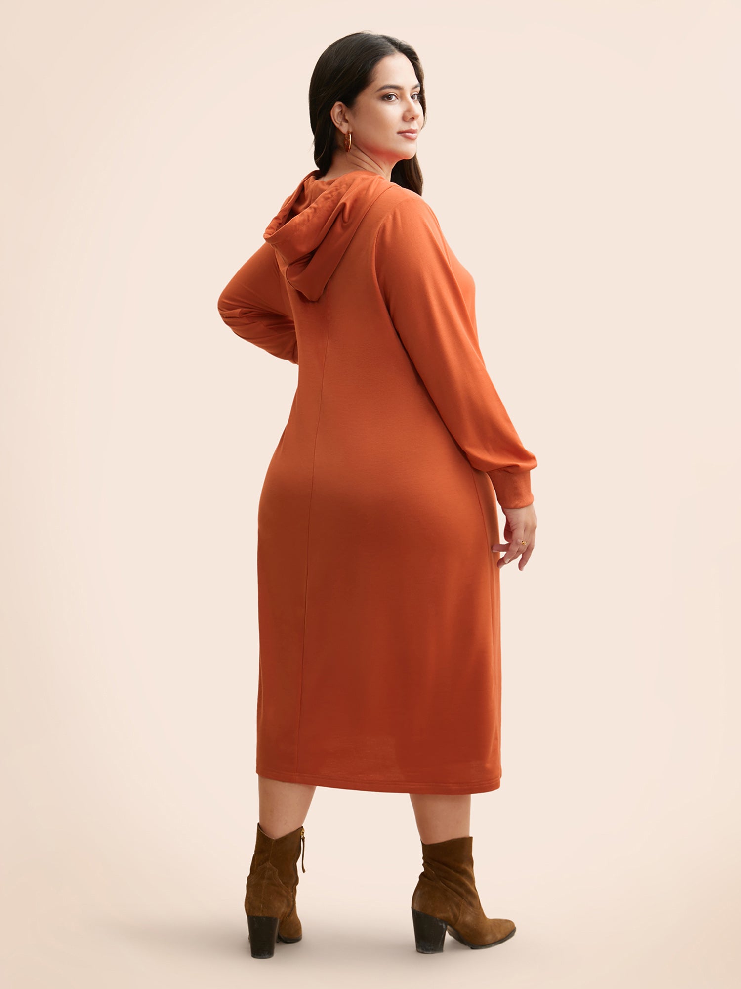 Plain Hooded Drawstring Kangaroo Pocket Dress