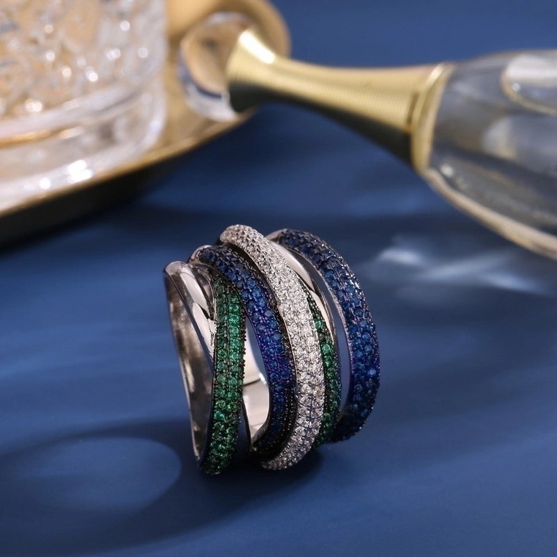 Copper 18K Gold Plated Fashion Inlay Geometric Zircon Rings