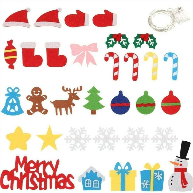 (🎅 Christmas Sale - 49% Off) Felt Christmas Tree Set with 32PCS Tree Hanging Wall Ornaments 30LED String Lights✨DIY with Kids