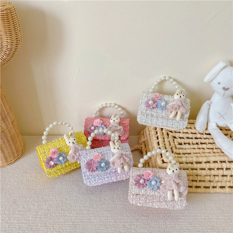 New Girl Bag Pearl Style Portable Trendy Bag Woolen Flower Fashion Girl Princess Crossbody Bag