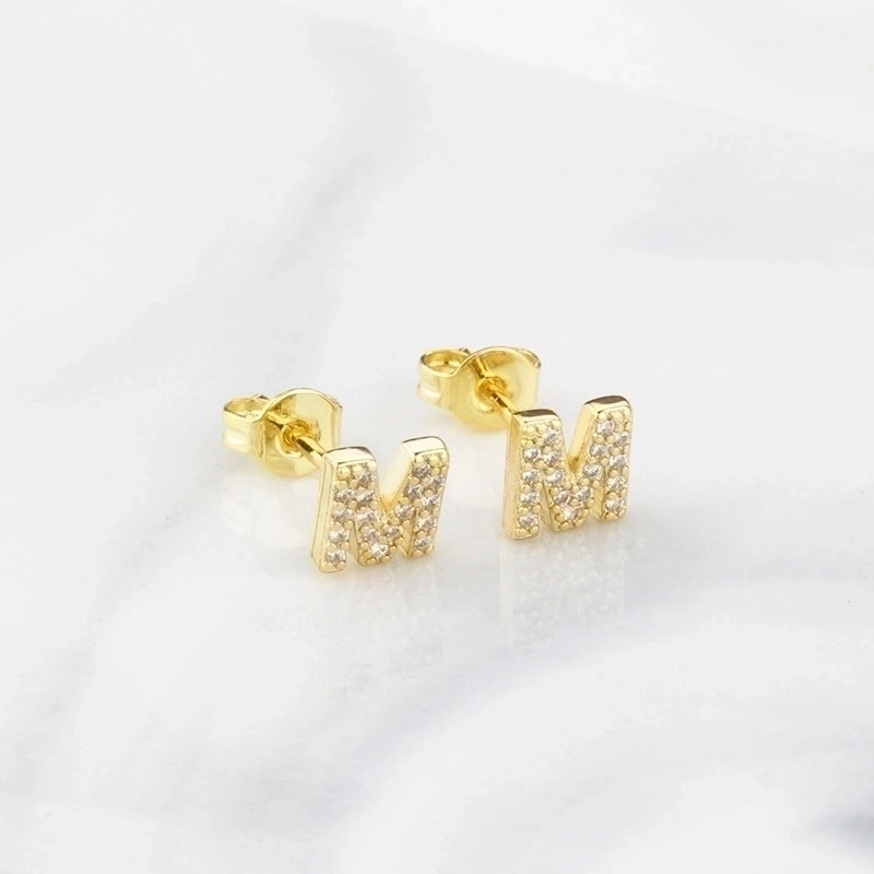 1 Pair Fashion Letter Inlay Copper Zircon Gold Plated Ear Studs