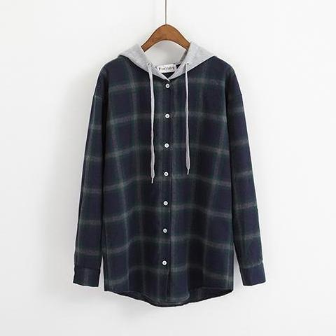 Flannel Plaid Hooded Long Sleeve Shirt