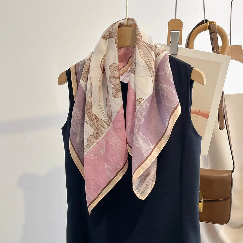 Women's Elegant Flower Polyester Silk Scarf