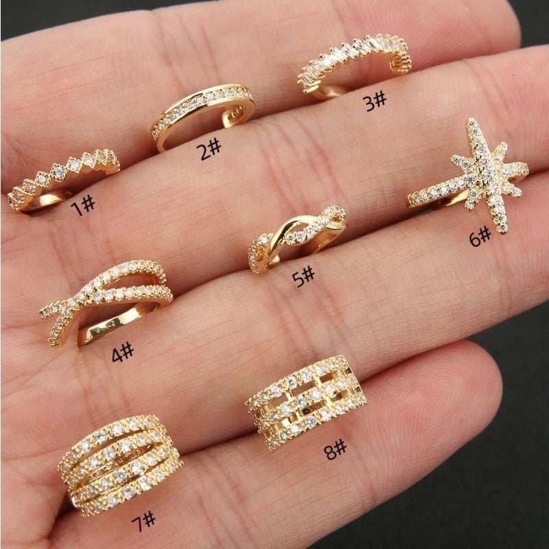 1 Piece IG Style Minimalist U Shape Star Inlay Copper Zircon Ear Cuffs