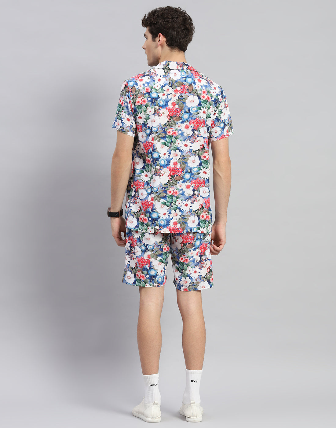 Men Multicolor Floral Print Round Neck Half Sleeve Cords Set