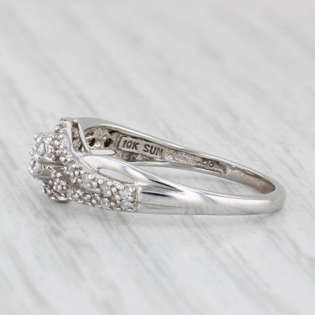 Diamond Cluster Engagement Ring Woven Band 10k White Gold Size 6.75