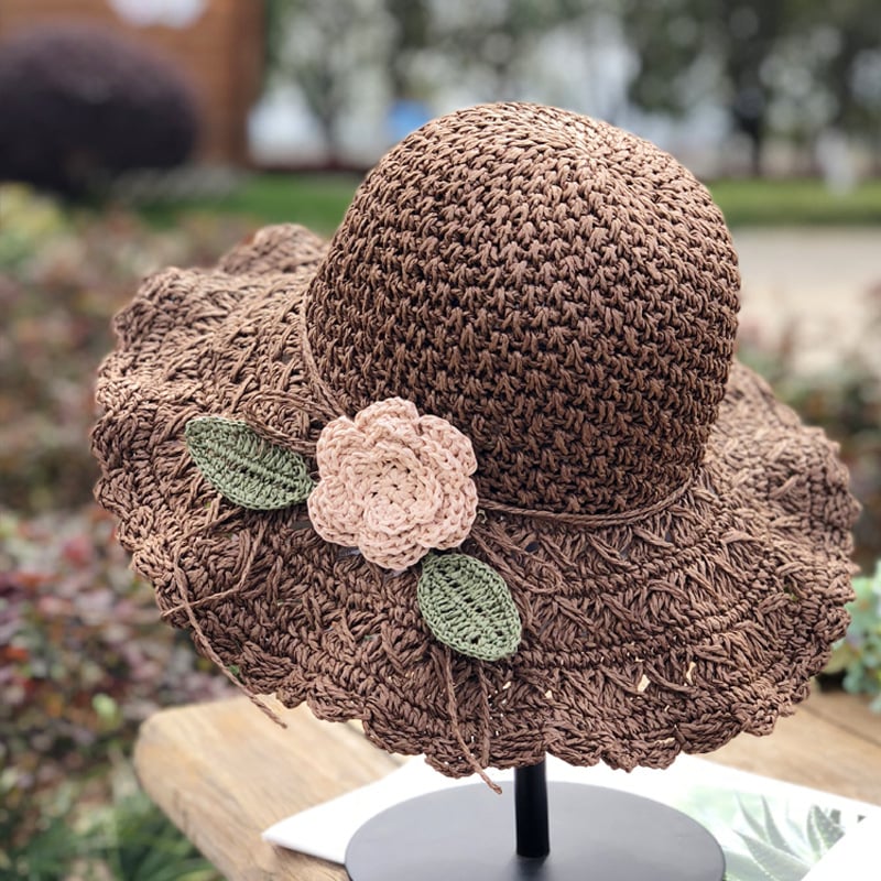 Elegante Sombrero De Paja De Crochet Con Detalle De Volantes