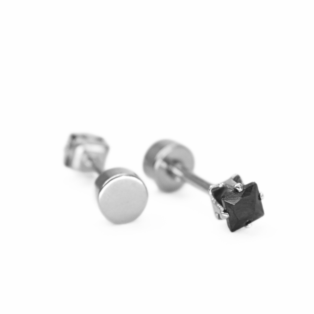 3mm Square black diamond studs - Silver