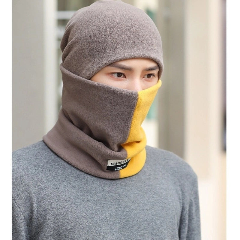 Two-piece Men's Scarf Winter  Simple Men's And Women's Winter Warm Hat Thickened Scarf Cover Student Head Collar