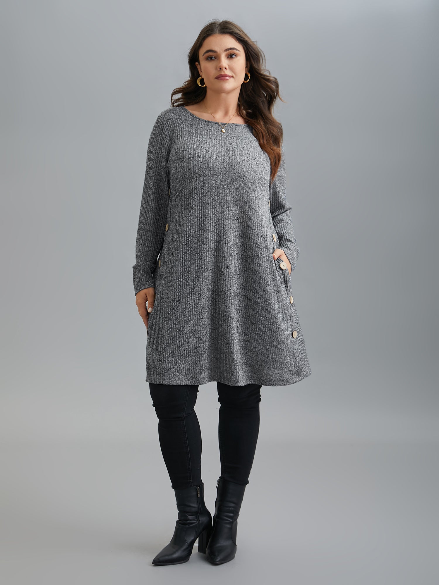 Crew Neck HeatherRibbed Knit Dress