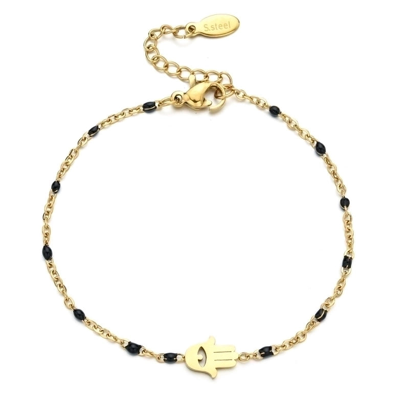 Bohemian Minimalist Palm Eye Stainless Steel Enamel Plating Hollow Out Bracelets