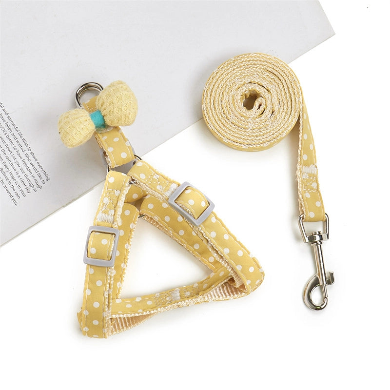 New Cloth Cat Rope Pet Traction Rope Bow Cat Traction Rope Chest Back Wave Point Dog Walking Rope Pet Supplies