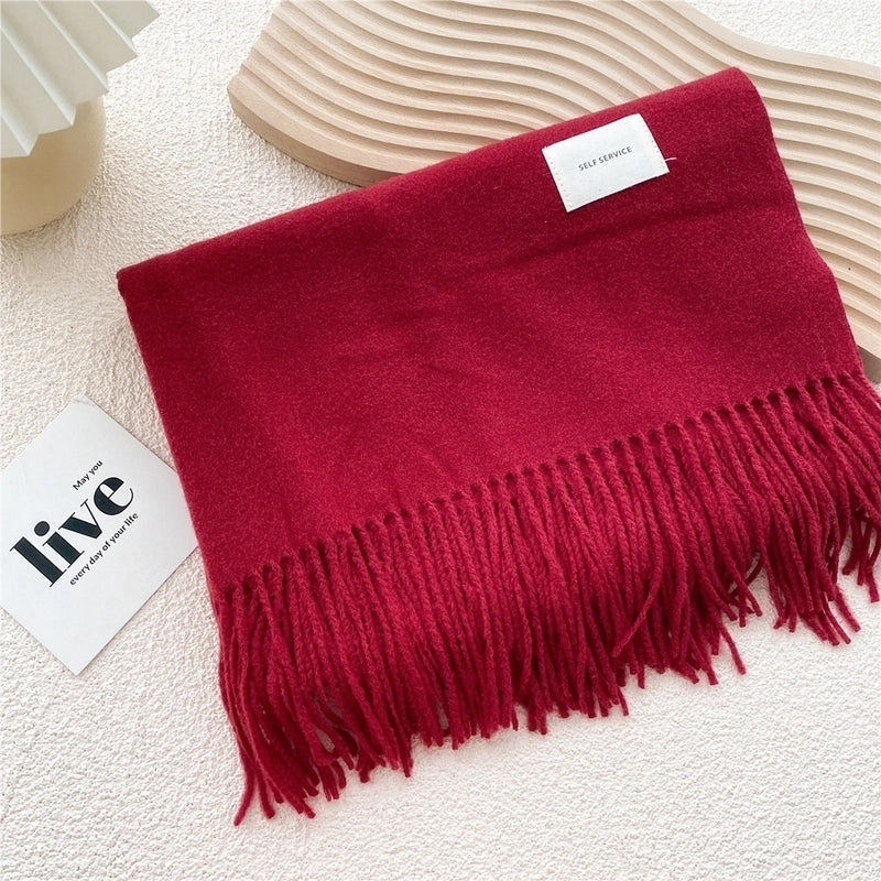 Pure Color Scarf Winter Student  Fashion Thick Warm Dual-use Shawl Cute Imitation Cashmere Scarf