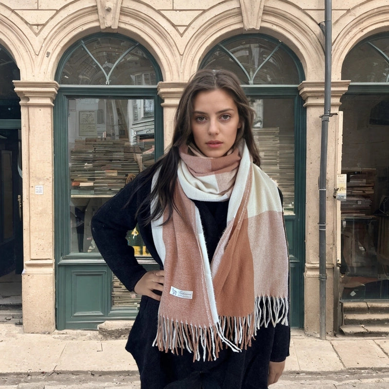 Women's Casual Minimalist Color Block Imitation Cashmere Tassel Scarf