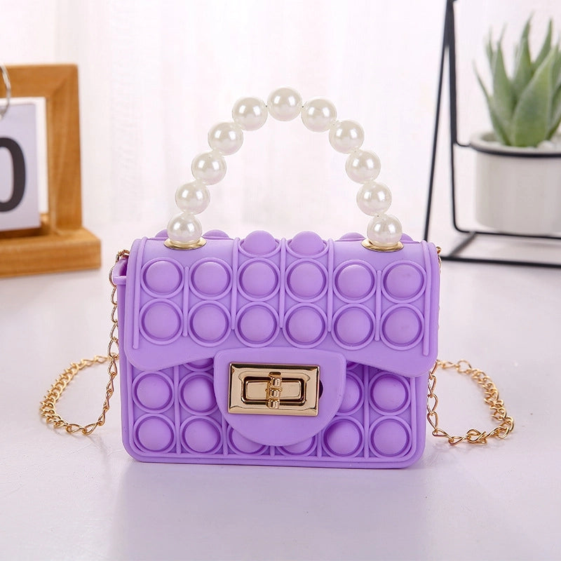 Girl's Color Block Solid Color Silica Gel Pearls Lock Clasp Kids Wallets